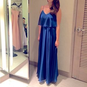 Halston heritage Scoop Neck Ruffle Maxi Dress in Indigo